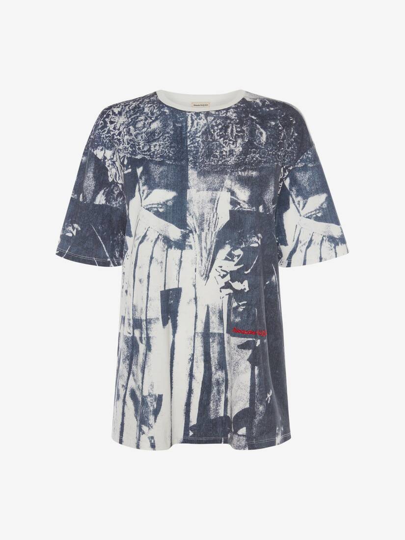 Camisetas Alexander McQueen Overprint Dress Mujer - Azul Marino - Mexico 126-PTZREM